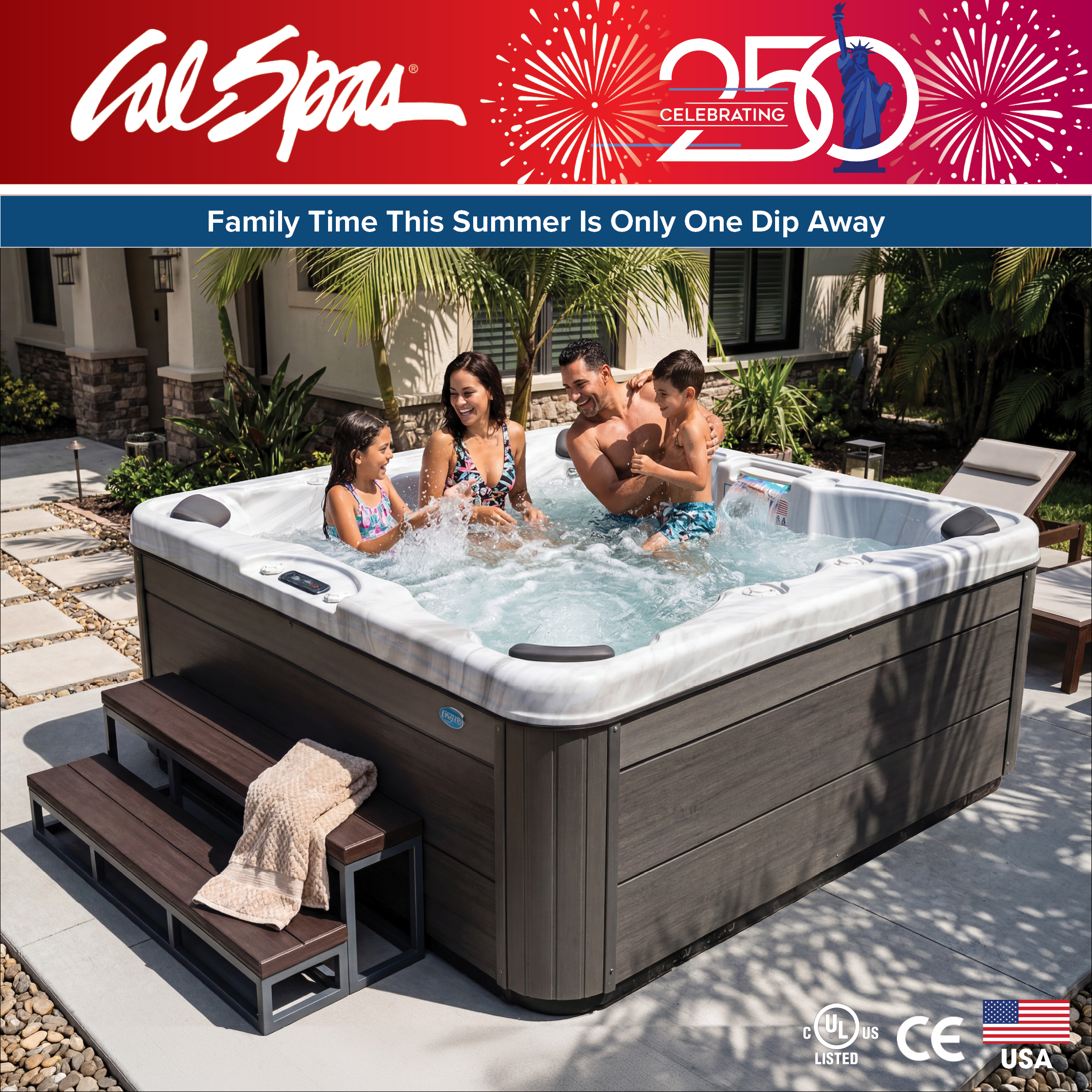 Calspas hot tub being used in a family setting - Miami Beach